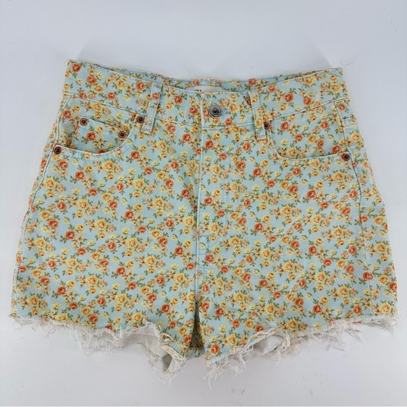 Zara Pants - Zara Floral High The 90s Short Waisted Distressed Jean Shorts